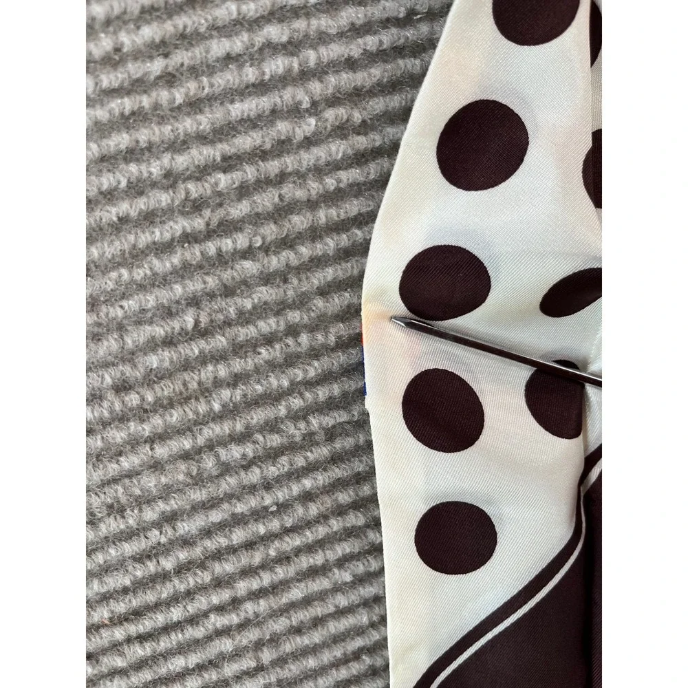 Vintage Guly Polka Dot Skinny Scarf Brown Cream Acetate Twill Made in Japan